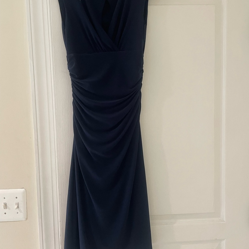 Ralph Lauren Dark Blue Ruched Sheath Midi Dress